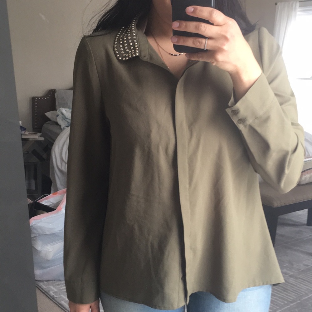 Studded Collared Button Up Blouse